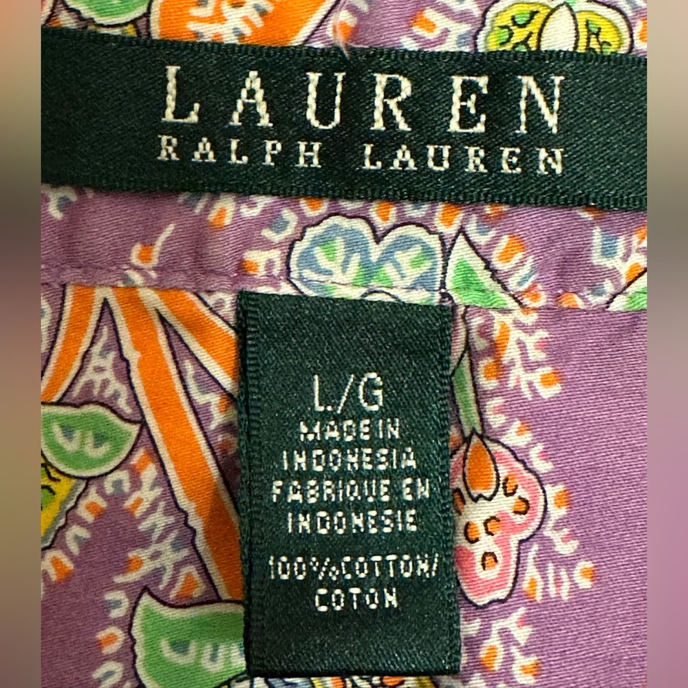 Lauren Ralph Lauren Shirt Women Violet Paisley Print 100% Cotton Button Up SizeL - Picture 6 of 7